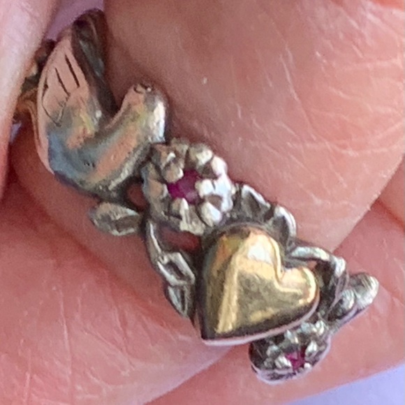 Vintage ArtCarved 14k SS Ruby Flower Bird Butterfly Band Sz 6 - Picture 6 of 7